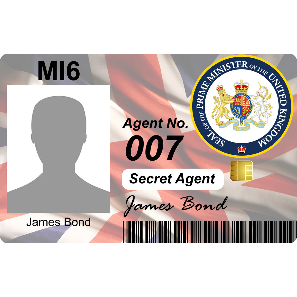 MI23 Secret Agent - James Bond Licence - Add your own photo With Mi6 Id Card Template