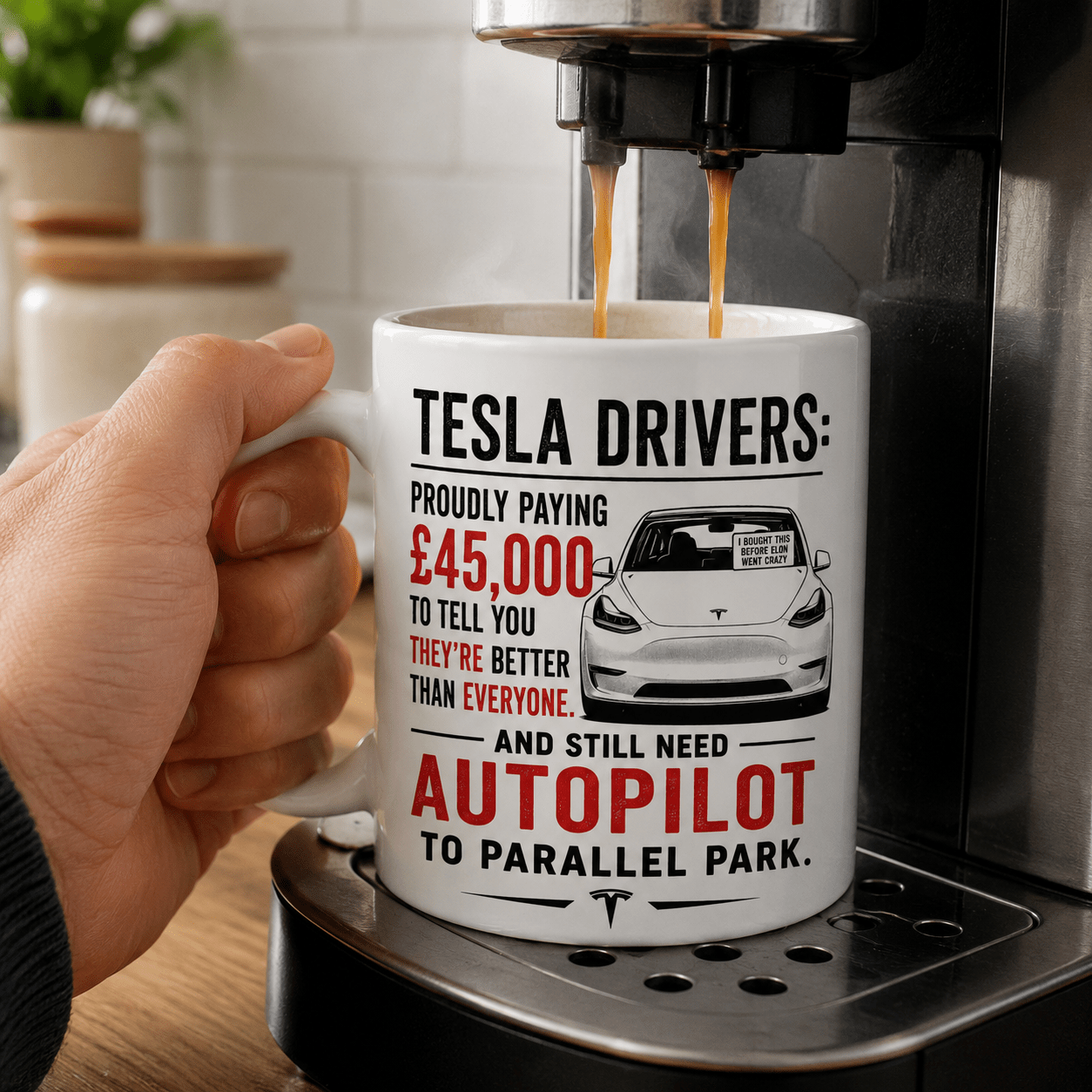 Funny Tesla Mug – Sarcastic EV Driver Coffee Cup - Image 4